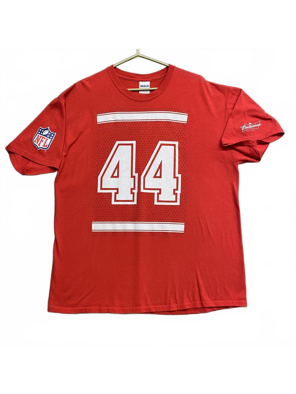 Gildan Red NFL Budweiser 44 Superbowl Promotional Graphic T-Shirt Size XL
